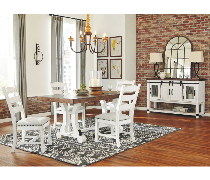 Valebeck - White / Brown - 6 Pc. - Dining Room Table, 4 Side Chairs, Server