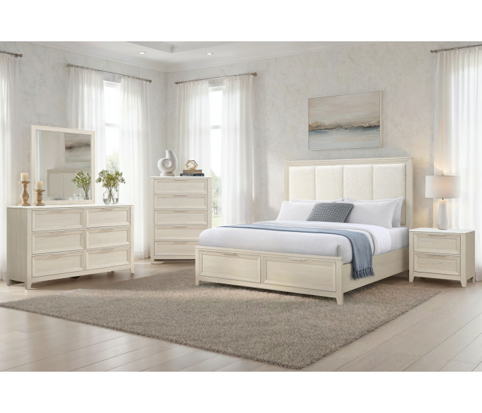 Mariah - 5 Piece Full Bedroom Set (Bed, Dresser & Mirror, Nightstand, Chest) - Beige