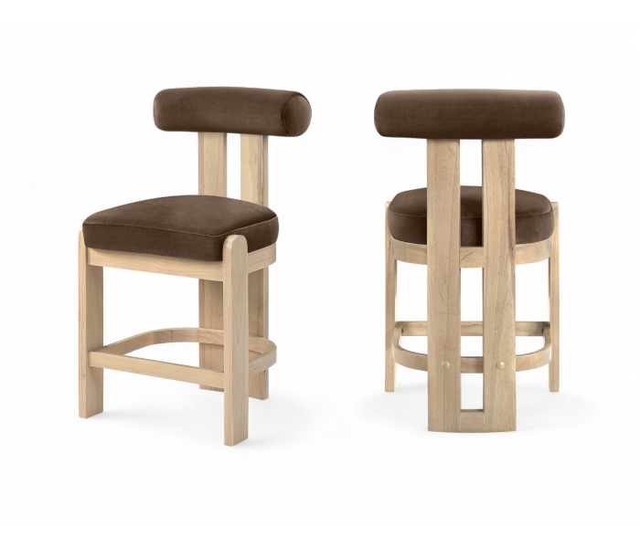 Arienzo - Velvet Performance Fabric Upholstered Counter Stool (Set of 2) - Brown - Dark Brown