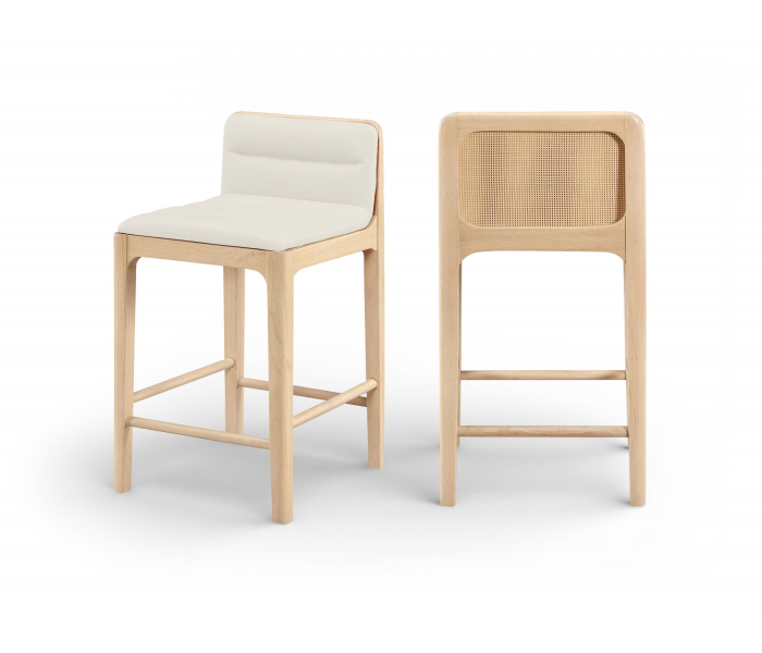 Ellis - Vegan Leather Upholstered Counter Stool (Set of 2) - Cream / Natural - White