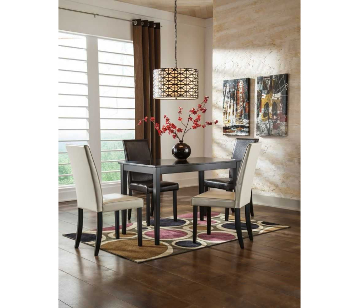 Kimonte - Dark Brown - 5 Pc. - Dining Room Table, 2 Beige Side Chairs, 2 Brown Side Chairs