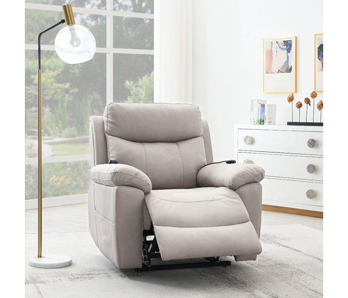 Chriki - Power Recliner With Lift & Heating & Massage - Beige Chenille & Black Finish