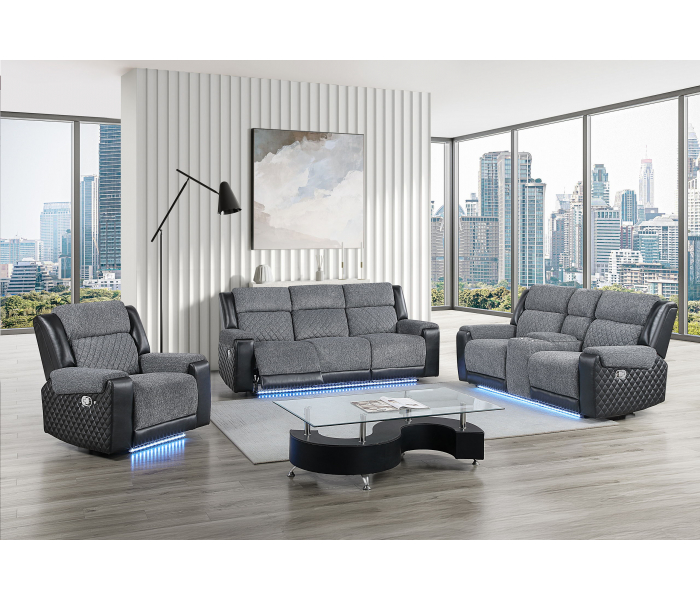 U5914/U5915 - Reclining Sofa, Console Reclining Loveseat With Immersive Sound, Blue LED And Recliner - Black / - Dark Gray