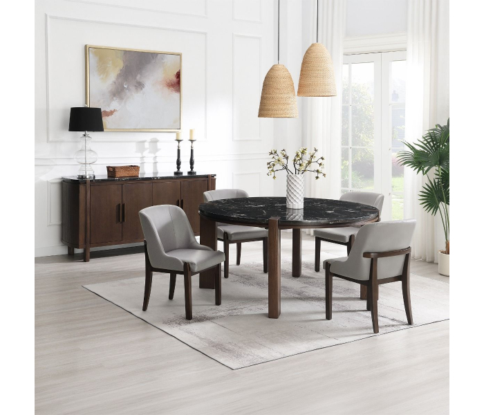 Estella - Server With Marble Top - Black Natural Marble Top & Walnut - Dark Brown