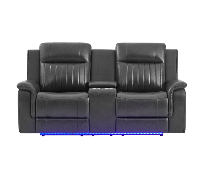 U8879 - Power Console Reclining Loveseat With LED, Global Surround System & Audio Subwoofer - Charcoal - Dark Gray