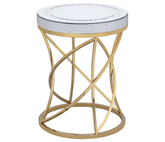 Elise - Round Mirror Top Stainless Steel End Table, 18"