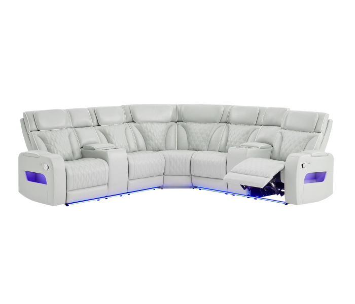 U8611 - Sectional With LED - Silver - Pearl Silver