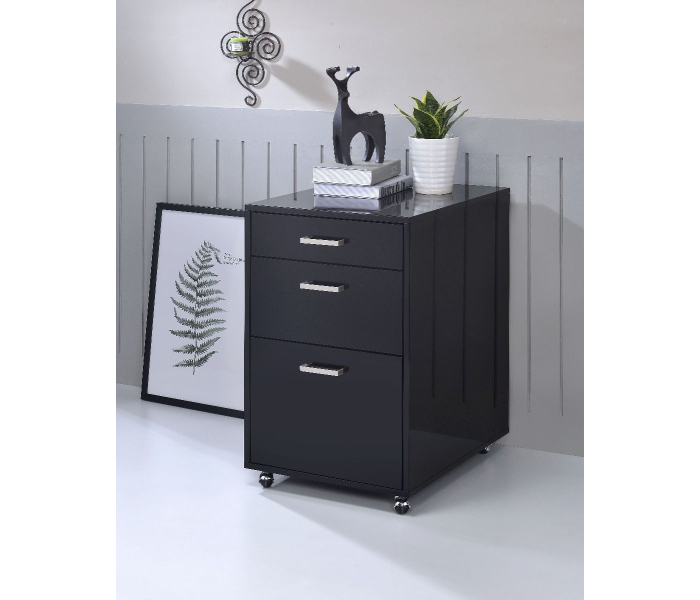 Coleen - File Cabinet - Black High Gloss & Chrome
