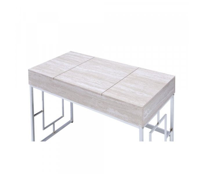 Saffron - Vanity Desk With USB - Natural & Chrome - Beige