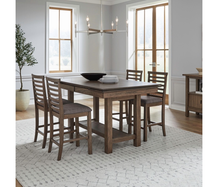 Brook Bay - 5 Piece Gathering Trestle Table Set - Sandstone - Dark Brown