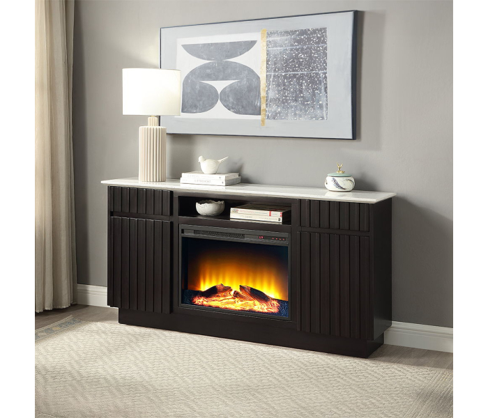 Jaramillo - Server With Fireplace - Engineered Marble & Rustic Espresso - Dark Brown