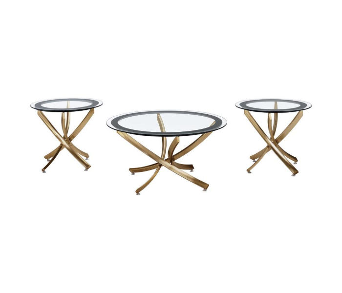 Brooke - 3 Piece Round Coffee And End Table Set - Rose Brass