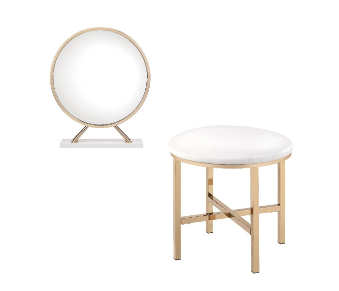 Midriaks - Vanity Mirror & Stool - PU, White & Gold Finish