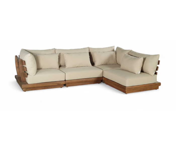 Mirella - 4 Piece Water Resistant Fabric Upholstered Outdoor Patio Modular Sectional - Tan - Beige, 113"