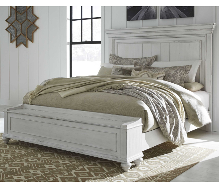 Kanwyn - Whitewash - Queen Panel Bed with Storage Bench