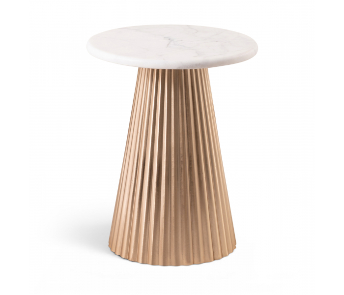 Cindra - Genuine Marble Top And Iron Base Round End / Side Table - White, 11.25"