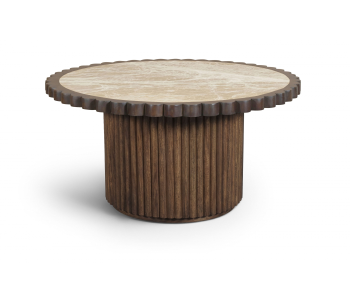 Elvira - Marble And Mango Wood Coffee Table - Beige / Brown - Beige, 36"