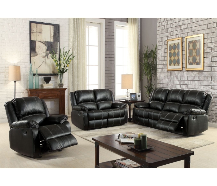 Zuriel - 81" Motion Sofa - Black Synthetic Leather - Black, 81"