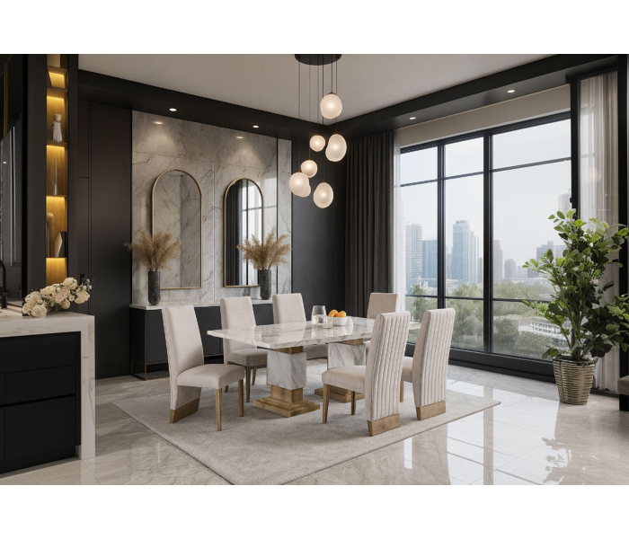 D12 - 9 Piece Dining Room Set (Dining Table And 8 Dining Chair) - Natural - Beige