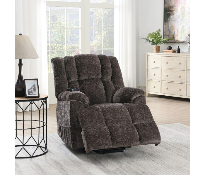 Pacay - Power Recliner With Lift, Heating & Massage - Brown Chenille - Dark Brown