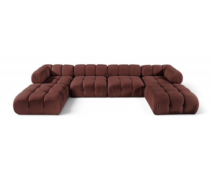 Orin - Velvet 6 Piece Modular Double Chaise Sectional - Rose - Dark Red, 148"