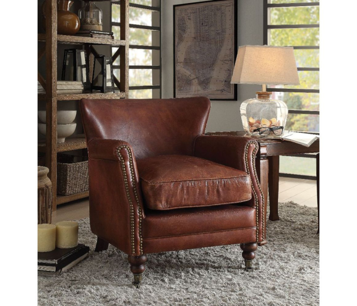 Leeds - Accent Chair - Vintage Dark Brown Top Grain Leather