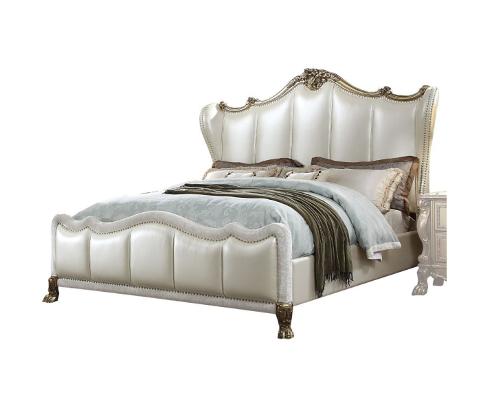 Dresden II - California King Bed - Pearl White PU & Gold Patina