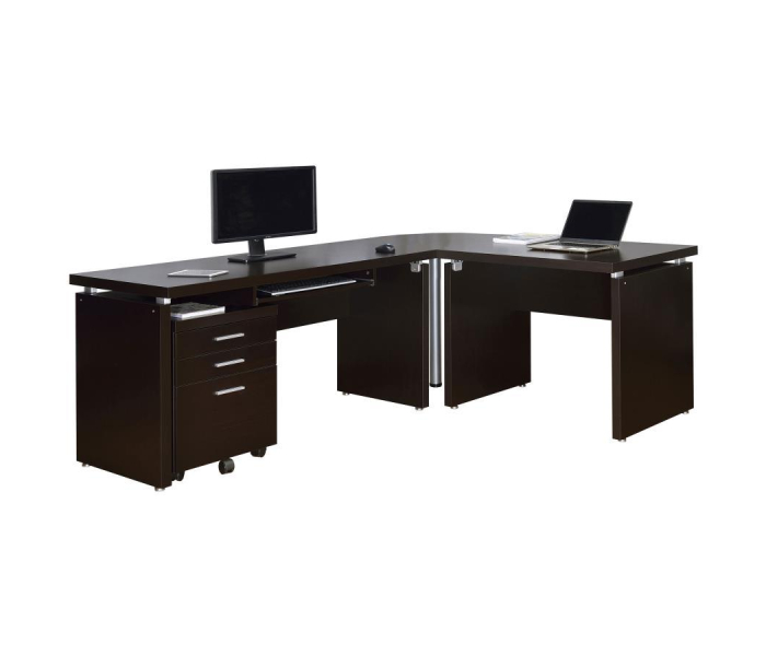 Skylar - L-Shape Desk With Mobile File Cabinet - Cappuccino - Dark Brown