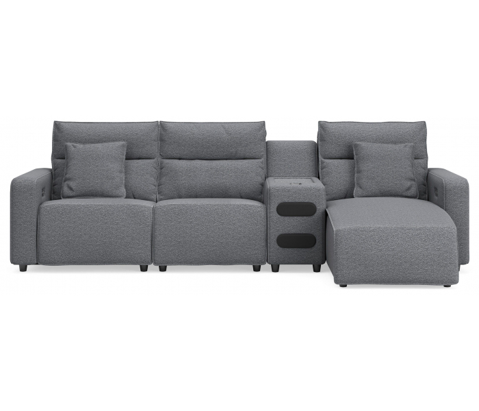 Modmax II 4-Piece Power Reclining Sectional With RAF Press Back Power Chaise And Audio Console Salt And Pepper, 137"