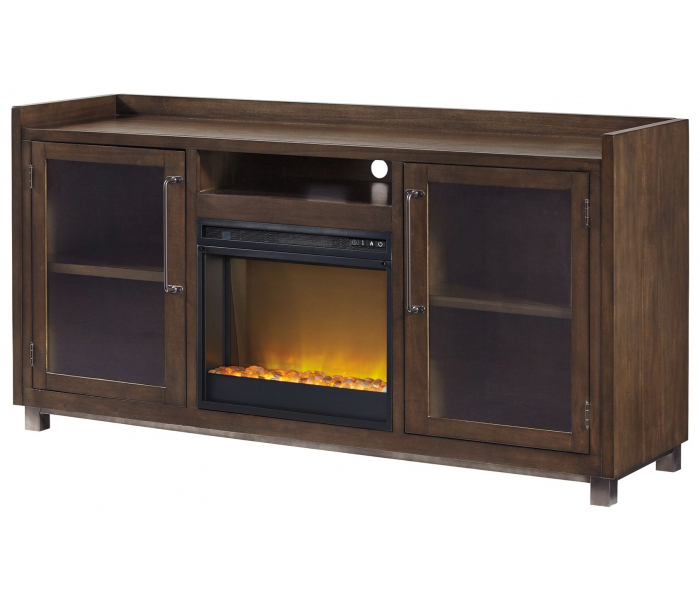 Starmore 70" TV Stand With Glass/Stone Fireplace Insert Brown