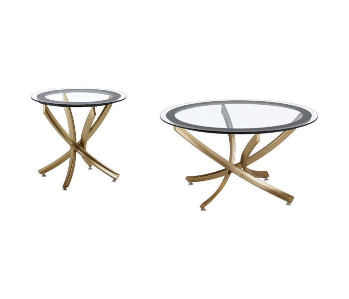 Brooke - 2 Piece Round Glass Top Coffee Table Set - Brass