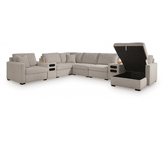 ModMax Luxe 8-Piece Sectional With RAF Corner Chaise With Storage And Audio Consoles Flint