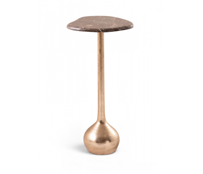 Vireo - Genuine Marble Top And Aluminum Base Drink Table - Beige / Brass, 11"