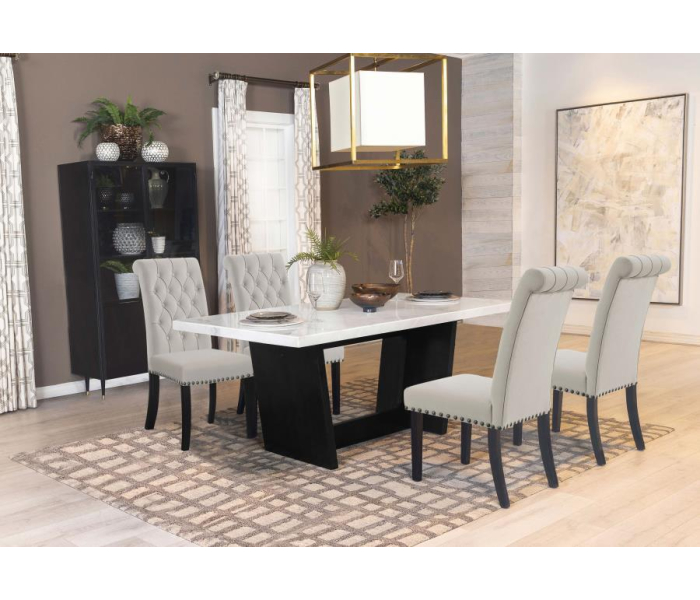 Sherry - 5 Piece Rectangular Marble Top Dining Table Set - Sand
