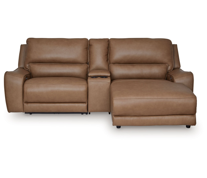 DeepWakes 3-Piece Power Reclining Sectional With RAF Press Back Power Chaise Caramel