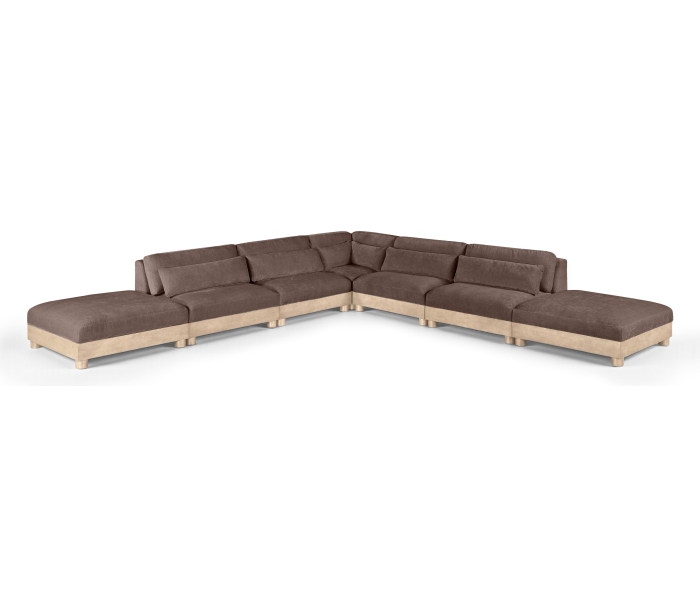 Turin - Chenille Fabric Upholstered 7 Piece Modular Sectional - Brown / Painted Natural - Dark Brown, 160"