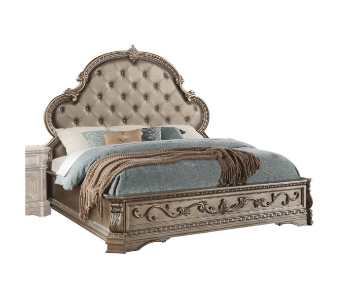 Northville - Queen Bed - Synthetic Leather & Antique Silver - Beige