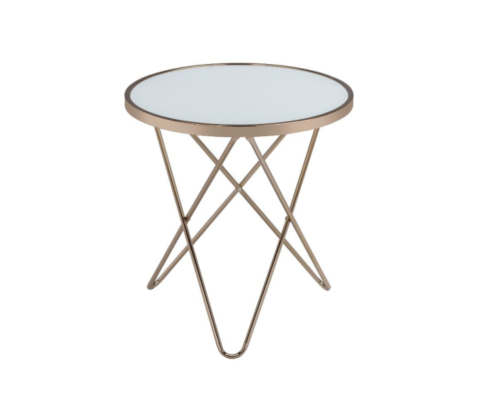 Valora - End Table - Frosted Glass Top & Champagne - White, 22"