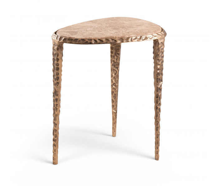 Gild - Aluminum Base And Genuine Marble Top End / Side Table - Beige, 17.5"