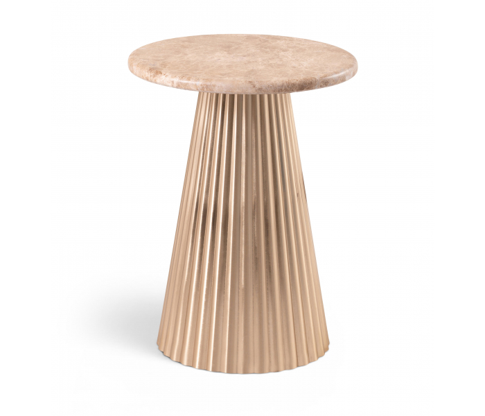 Cindra - Iron Base And Genuine Marble Top End / Side Table - Beige, 11.25"