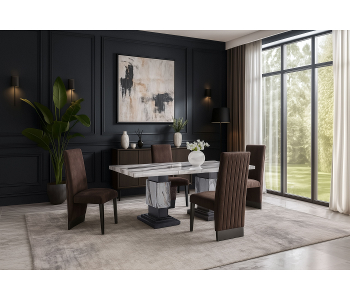 D12 - 7 Piece Dining Room Set (Dining Table And 6 Dining Chairs) - Black / Brown - Dark Brown