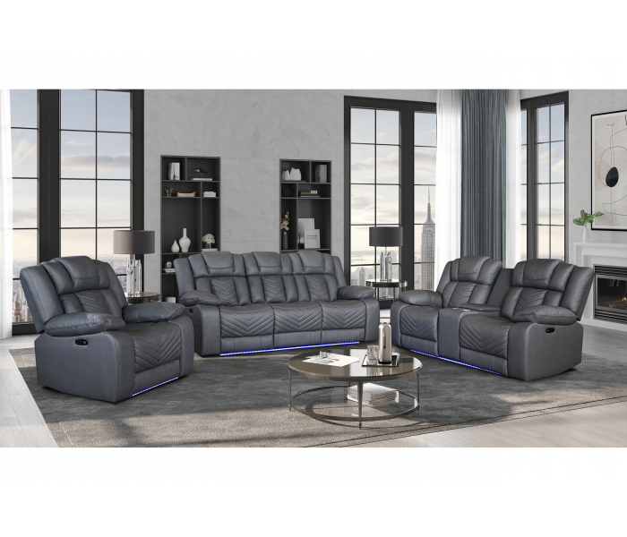 U7069 - Power Reclining Sofa/Power Console Reclining Loveseat With LED +Immersive Sound/Power Recliner - Dark Gray