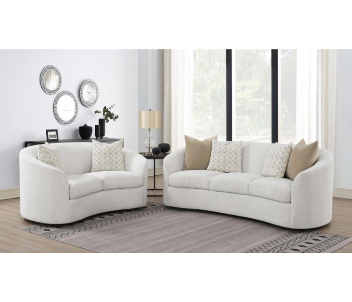 Rainn - 2 Piece Boucle Upholstered Sloped Arm Sofa Set - Latte