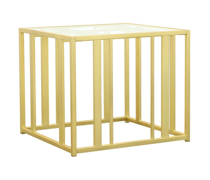 Adri - Rectangular Glass Top Side End Table - Matte Brass - Gold, 26"