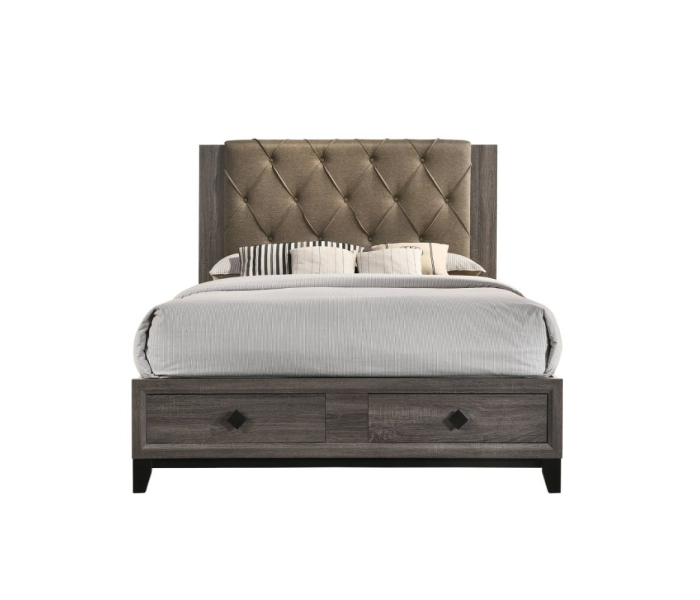 Avantika - Queen Bed - Fabric & Rustic Gray Oak