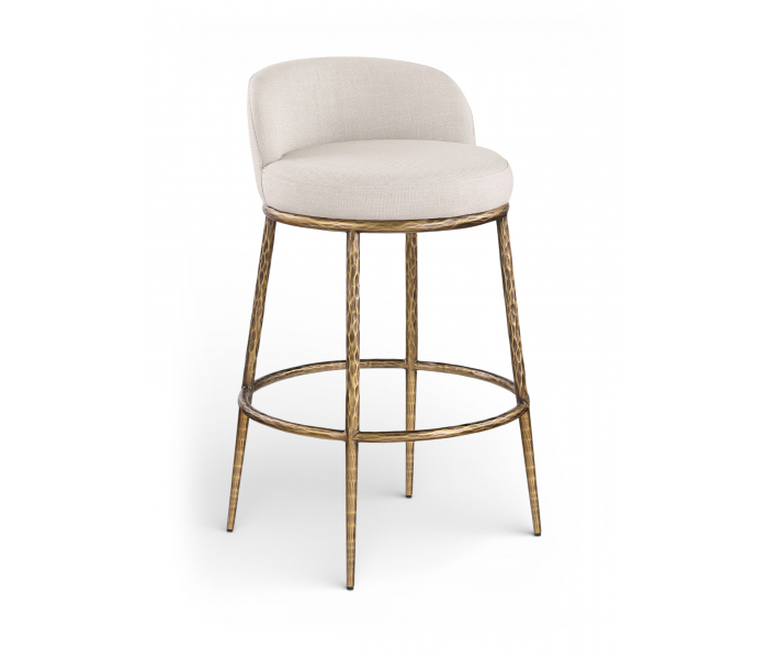Ferro - Performance Fabric Upholstered Bar Stool - Beige / Antique Brass