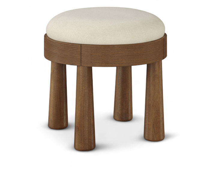 Larea - Linen Textured Fabric Upholstered Ottoman - Cream - White