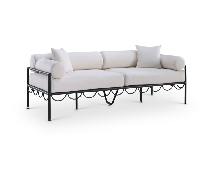 Portofino - Resilient Water Repellent Fabric 85.75" Upholstered Outdoor Patio Sofa - Cream, 85.75"