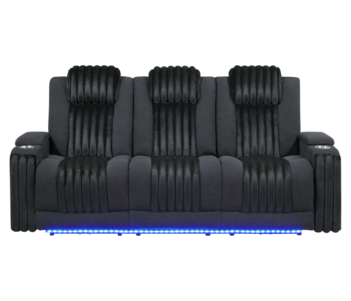 U8000 - Power Reclining Sofa With Power Headrest, Dropdown Table With Wood Trim & Reading Light & LED Light - Black, 83"
