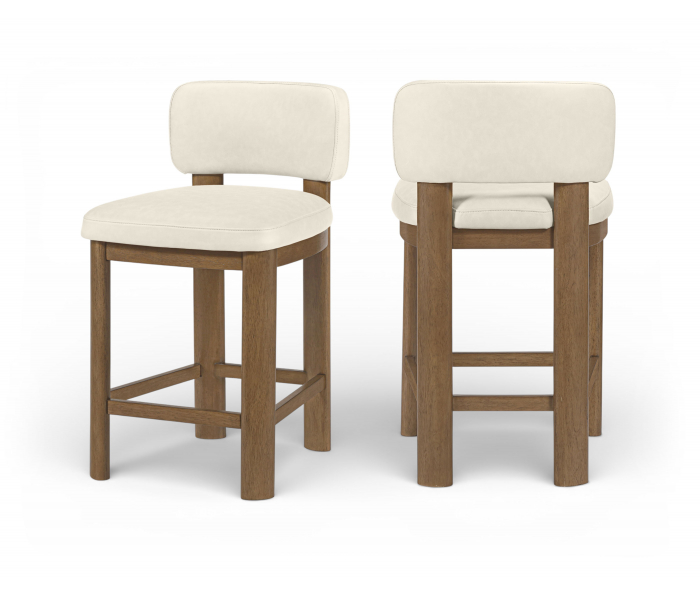 Paloma - Vegan Leather Upholstered Counter Stool (Set of 2) - Cream / Light Brown Walnut - White
